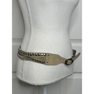 LUCKY BRAND Size XL Beige Suede Leather Silver & Brass Studded Braided BELT